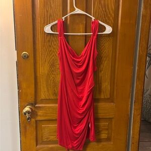 Elegant Red Draped Dress- HALARA